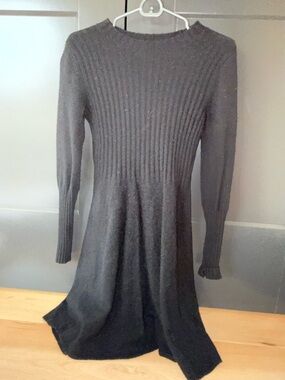 Club Monaco Black Long Sleeve Ribbed Knit Dress